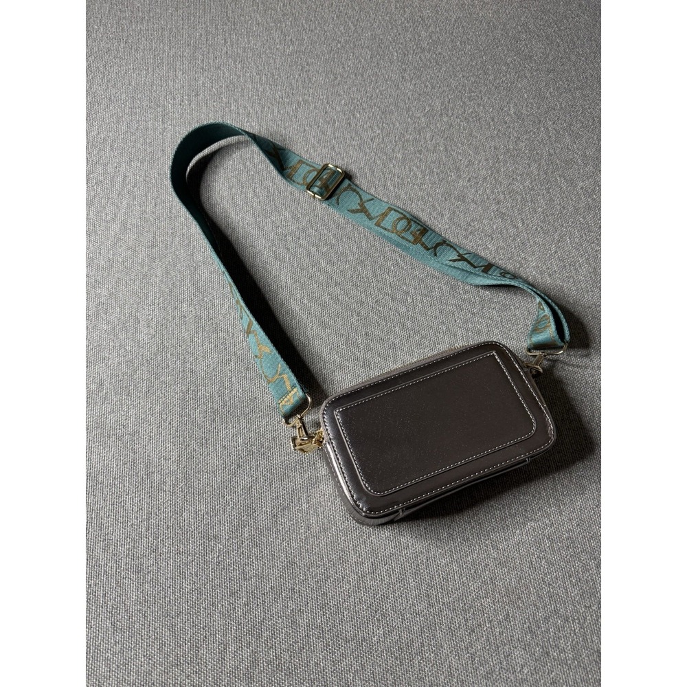 Ah-domed Pewter Small Cross Body Bag With Teal Strap